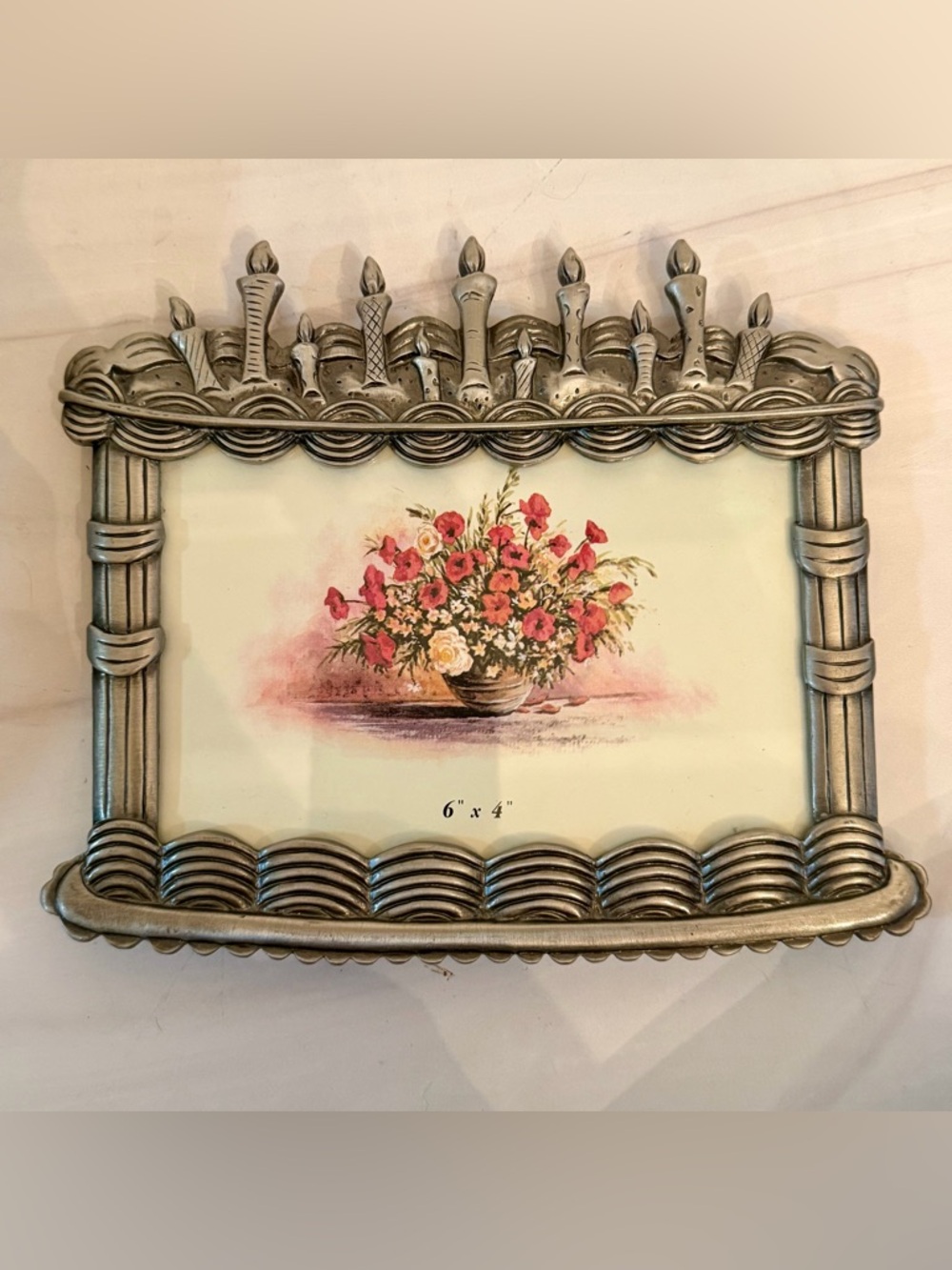 Heavy Silver Birthday / Celebration Cake Raised Detail 4x6 Picture Frame